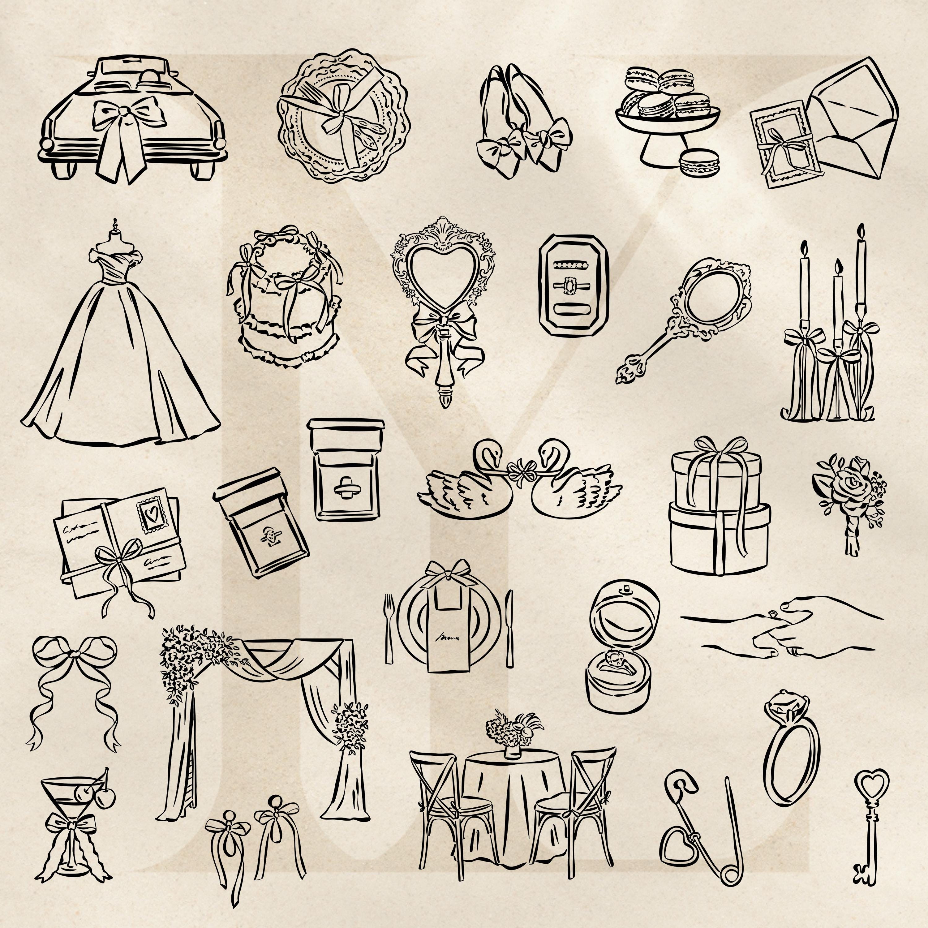 Whimsical Wedding Clipart Bundle | Hand Drawn Wedding SVG & PNG ...