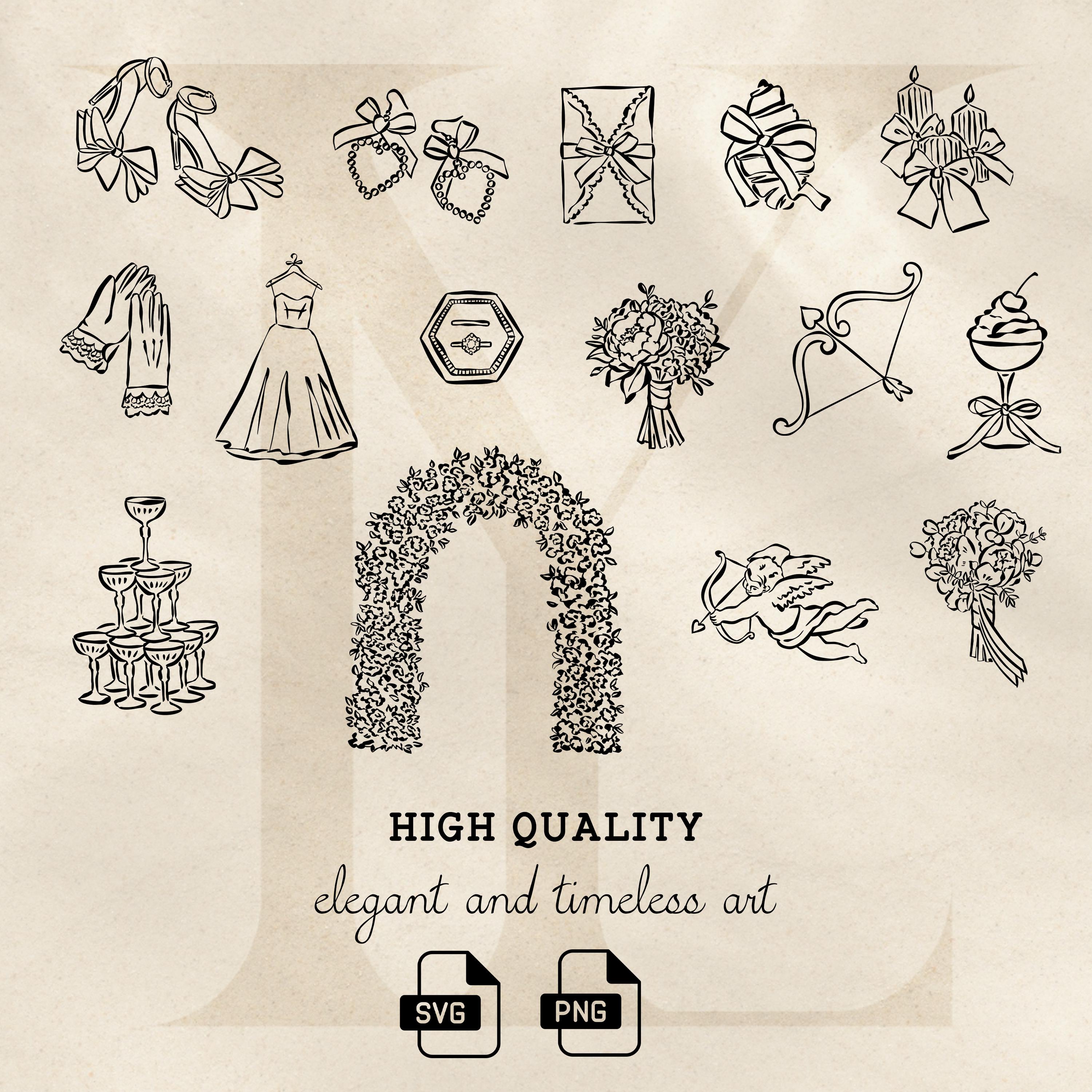 Whimsical Wedding Clipart Bundle | Hand Drawn Wedding SVG & PNG ...