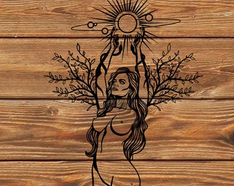 PNG SVG File - Mother Nature - Goddess Of Earth - Tattoo Stencil for Cricut - Vinyl Cutter