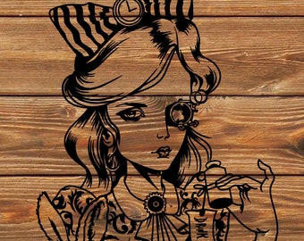PNG SVG DXF File Creepy - Twisted Alice Tattoo Stencil - Silhouette for Cricut - Vinyl Cutter