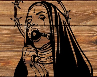 PNG SVG DXF File - Demon - Nun - Monster - Gagged - Tied - Evil - Tattoo Stencil for Cricut - Vinyl Cutter