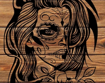 Day Of The Dead Girl Sugar Skull SVG PNG – Tattoo Design (Digital Download)