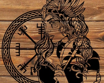 PNG SVG DXF Fichier Valkyrie Viking Warrior Woman Pochoir pour Cricut - Vinyl Cutter