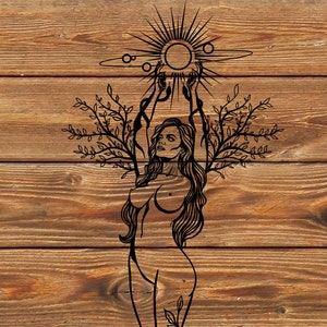 Arquivo PNG SVG - Mãe Natureza - Deusa da Terra - Estêncil de tatuagem para Cricut - Cortador de vinil