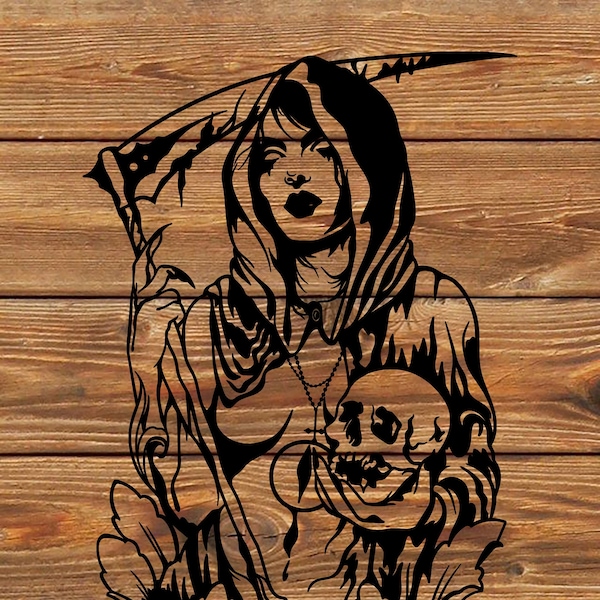 PNG SVG DXF File - Cool - Grim Reaper Girl - Death - Evil - Tattoo Stencil for Cricut - Vinyl Cutter