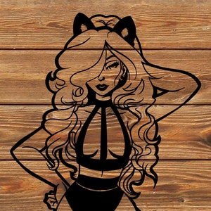 PNG SVG Datei Sexy Kitty Girl Cat Girl Tattoo Schablone Silhouette für Cricut - Schneideplotter