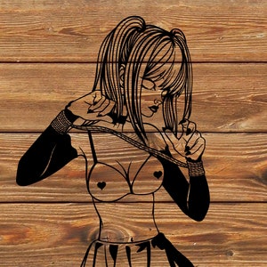 PNG SVG-Datei Anime - Manga - Sexy Tied Girl - Schablone Silhouette für Cricut - Vinyl Cutter