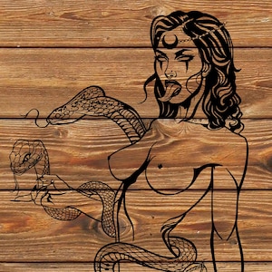 PNG SVG DXF Arquivo Snake Charmer Criatura Girl Evil Tattoo Stencil Silhouette para Cricut - Cortador de vinil