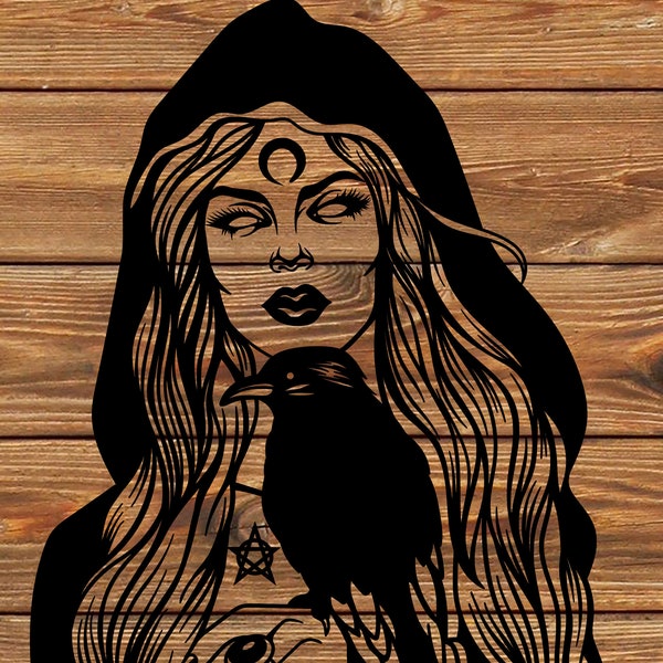 PNG SVG DXF File  Wiccan - Witch Wicca - Woman - Witchcraft - Tattoo - Stencil for Cricut - Vinyl Cutter