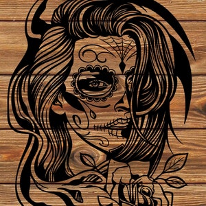PNG SVG Datei Tag Des Toten Mädchen - Allerheiligen - Allerseelen - Sugar Skull - Schablone für Cricut - Schneideplotter