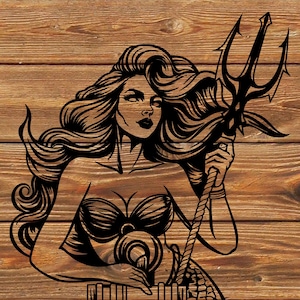 PNG SVG DXF Datei Meerjungfrau Meerjungfrau Mythologisch Tattoo Schablone Silhouette für Cricut - Vinyl Cutter