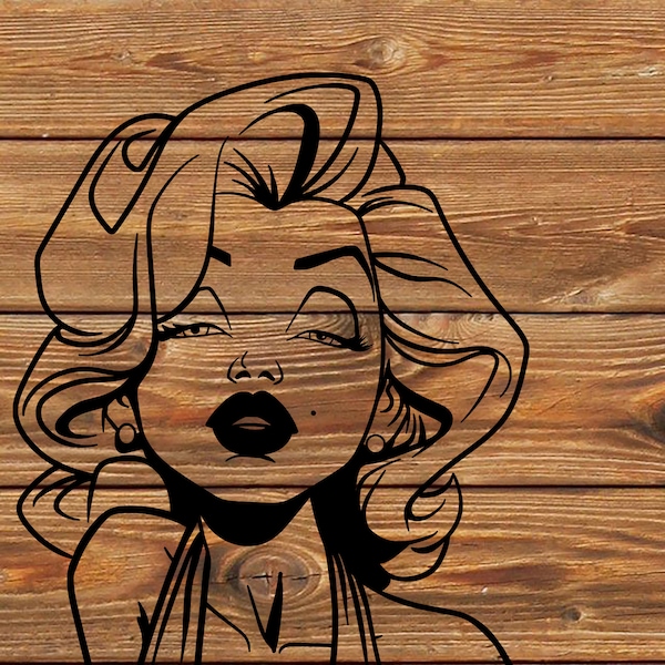 Dibujo animado de Marilyn Monroe: Estrella de cine vintage SVG PNG DXF (Descarga digital)