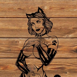 PNG SVG Datei Sexy Kitty Girl Cat Girl Tattoo Schablone Silhouette für Cricut - Schneideplotter