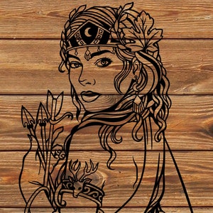 PNG SVG DXF File - Artemis - Goddess - Greek Goddess - Tattoo Stencil for Cricut - Vinyl Cutter