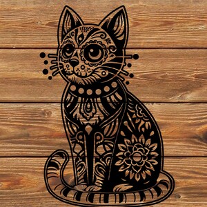 PNG SVG DXF-Datei Tag Der Toten Katze Sugar Skull Katze - Allerheiligen - Allerseelen - Sugar Skull - Schablone für Cricut - Schneideplotter