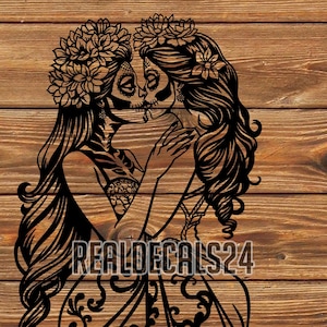 PNG SVG-Datei Tag Der Toten - Mädchen - Küssen - Allerheiligen - Allerseelen - Sugar Skull - Schablone für Cricut - Vinyl Cutter