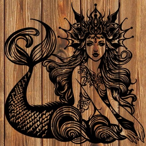 PNG SVG DXF Datei Meerjungfrau Meerjungfrau Mythologisch Tattoo Schablone Silhouette für Cricut - Vinyl Cutter