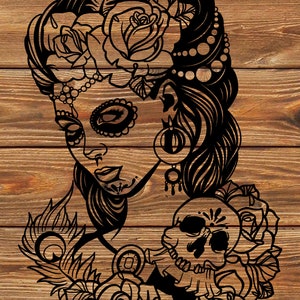 PNG SVG Datei Tag Des Toten Mädchen - Allerheiligen - Allerseelen - Sugar Skull - Schablone für Cricut - Schneideplotter