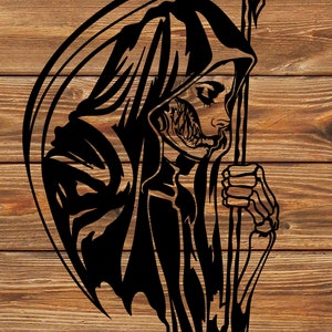 PNG SVG File - Cool - Grim Reaper Girl - Death - Evil - Tattoo Stencil for Cricut - Vinyl Cutter