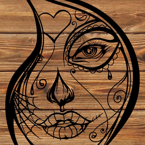 PNG SVG File  Day Of The Dead Girl - All Saints Day - All Souls Day - Sugar Skull - Stencil for Cricut - Vinyl Cutter