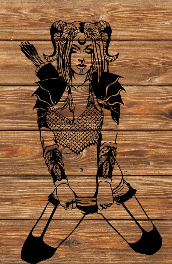 PNG SVG File Horned Elf Warrior Chica Cuernos Stencil - Etsy España