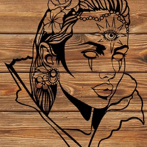 PNG SVG archivo gitana - adivino - mujer - cartas del tarot - tatuaje - plantilla para Cricut - cortador de vinilo
