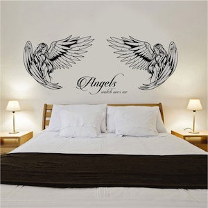 Angel Wall Art Sticker With &quot;Angels Watch Over Me&quot; quote bedroom lounge wall art