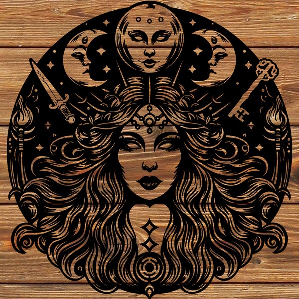 PNG SVG DXF File - Hecate - Greek - Mythology - Goddess - Greek Goddess - Tattoo Stencil for Cricut - Vinyl Cutter