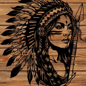 PNG SVG DXF Datei Native American Krieger Mädchen Schablone für Cricut - Vinyl Cutter