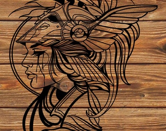PNG SVG DXF Fichier Valkyrie Viking Warrior Woman Pochoir pour Cricut - Vinyl Cutter