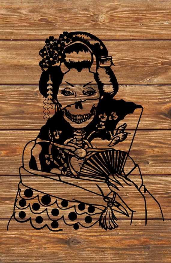 PNG SVG File Japanese Pretty Geisha Girl Tattoo Skull Stencil | Etsy UK