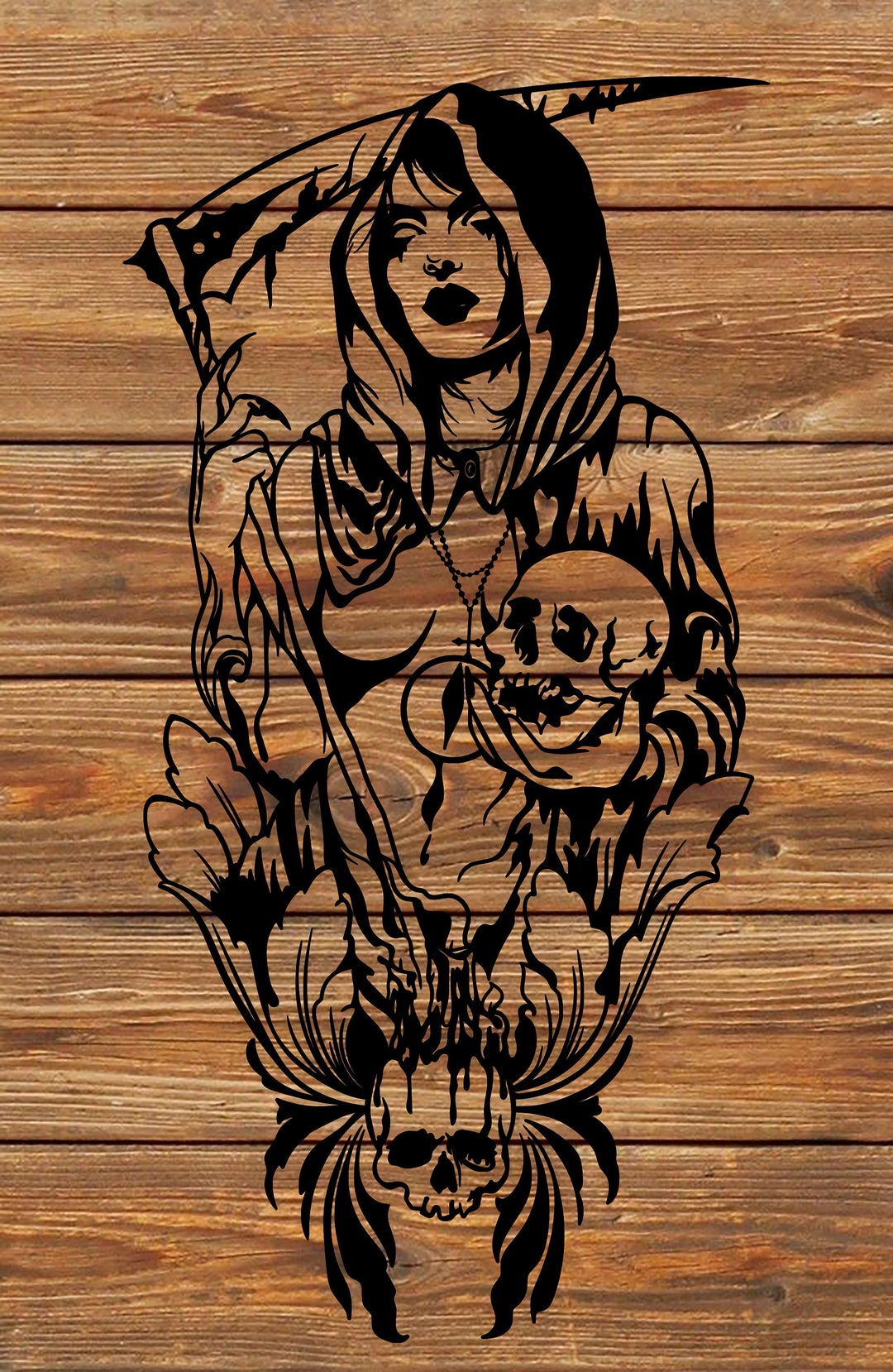 PNG SVG DXF File Cool Grim Reaper Girl Death Evil Tattoo Stencil for Cricut  Vinyl Cutter - Etsy