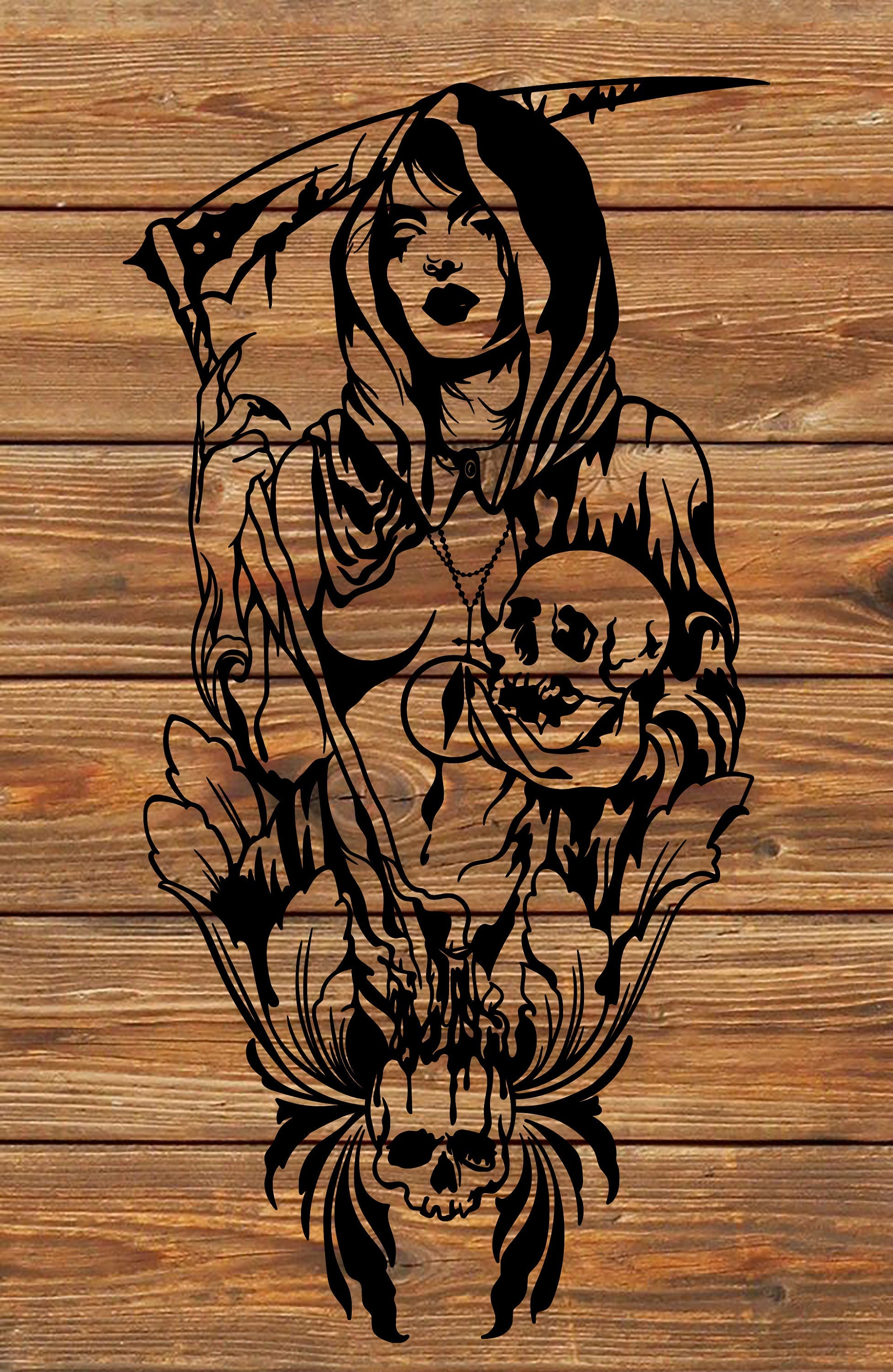 PNG SVG DXF File Cool Grim Reaper Girl Death Evil Tattoo Stencil for Cricut Vinyl Cutter - Etsy
