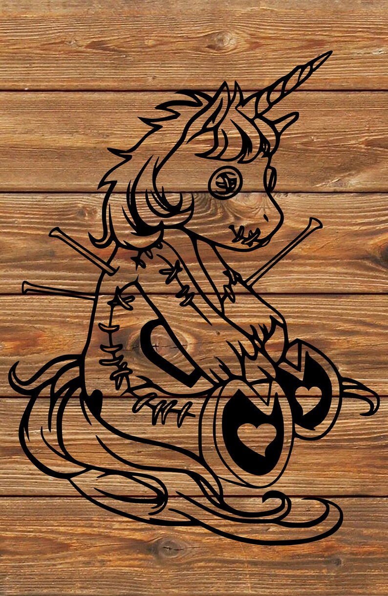 PNG SVG File Voodoo Unicorn Doll Black Magic Stencil Silhouette for Cricut - Vinyl Cutter image 1