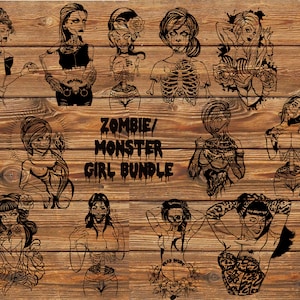 PNG SVG File 12  Zombie - Monster Girls Tattoo BUNDLE Stencil for Cricut - Vinyl Cutter
