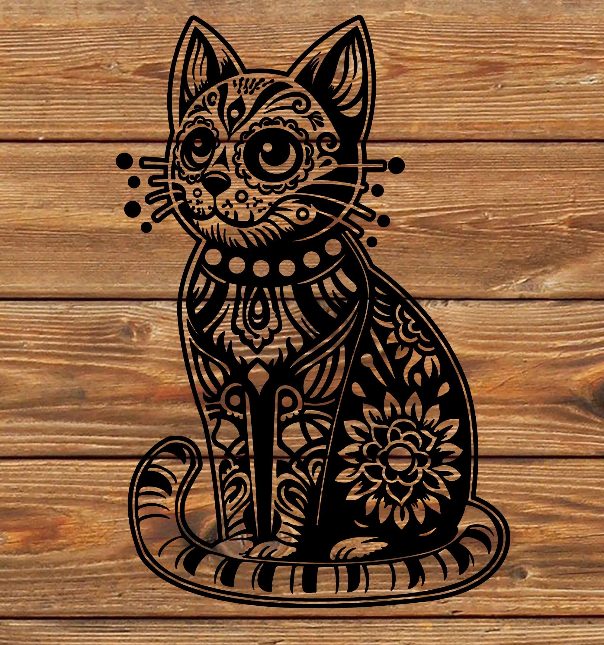 PNG SVG DXF File  Day Of The Dead Cat Sugar Skull Cat - All Saints Day - All Souls Day - Sugar Skull - Stencil for Cricut - Vinyl Cutter