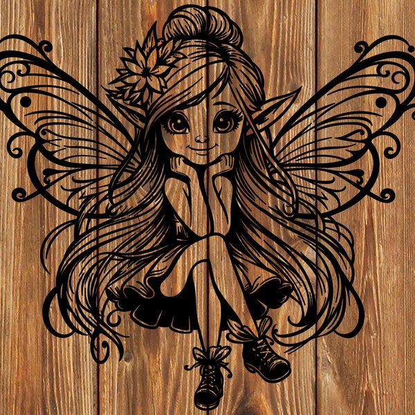 PNG SVG DXF Datei - Pixie - Fee - Fantasy - Tattoo Schablone für Cricut - Vinyl Cutter