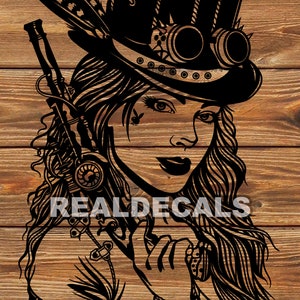 Arquivo PNG SVG - Lindo estêncil de tatuagem de menina Steampunk - Silhueta para Cricut - Cortador de vinil