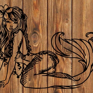 PNG SVG DXF File Mermaid Mythological Sea Creature Tattoo Stencil Silhouette for Cricut - Vinyl Cutter