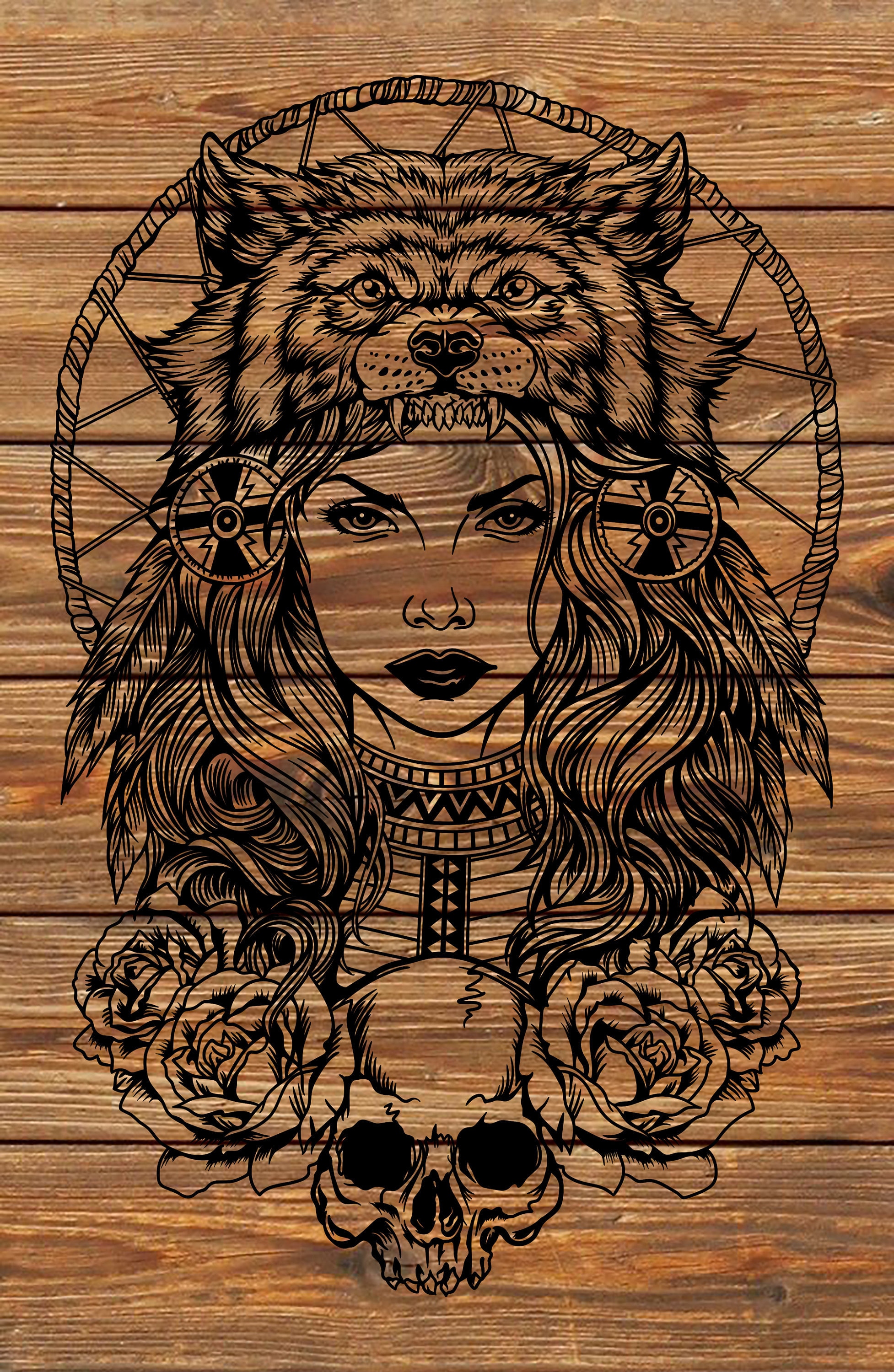 Native American Warrior Girl Dreamcatcher – SVG PNG DXF File - Etsy, image size:1954x3000