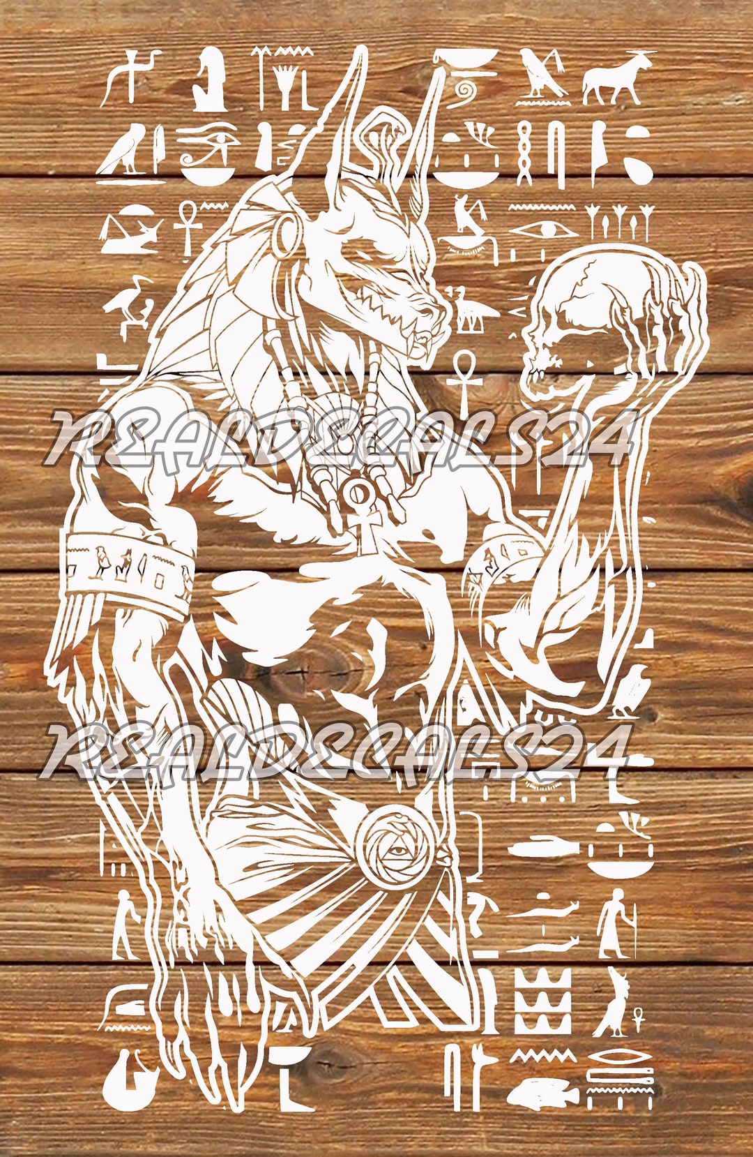 PNG SVG DXF File Anubis Egyptian God of Death Tattoo Mandal Stencil for ...