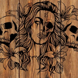 Arquivo PNG SVG Demon Girl - Diabo - Crânios Malignos - Estêncil para Cricut - Cortador de Vinil