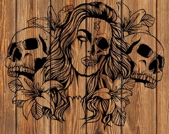 PNG SVG File  Demon Girl - Devil - Evil Skulls - Stencil for Cricut - Vinyl Cutter