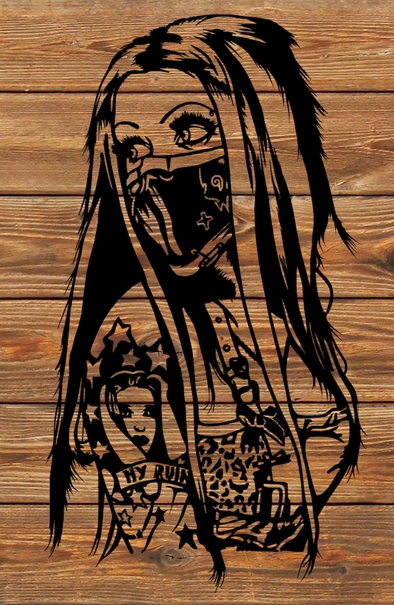 PNG SVG File Steampunk Gangster Girl Tattoo Stencil Silhouette | Etsy