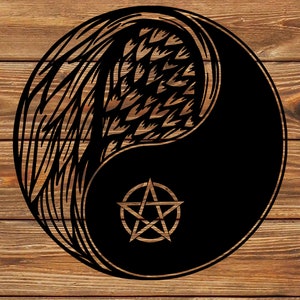 Archivo PNG SVG DXF - Yin Yang - Diablo - Alas de ángel - Satén - Mal - Plantilla de tatuaje para Cricut - Cortador de vinilo