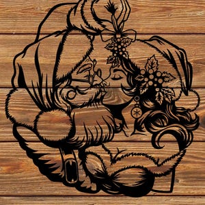 Arquivo PNG SVG DXF Lindo - Beijo de Papai Noel e Sra. Clause - Natal - Xmas - Silhueta de estêncil para Cricut - Cortador de vinil
