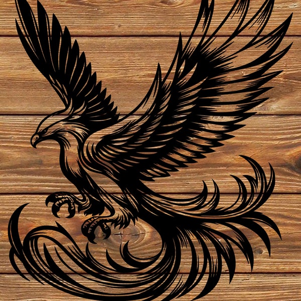 PNG SVG DXF File Phoenix Mythological Firebird Tattoo Stencil for Cricut - Vinyl Cutter