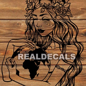 Arquivo PNG SVG DXF - Mãe Natureza - Deusa da Terra - Estêncil de tatuagem para Cricut - Cortador de vinil