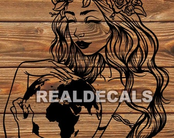 PNG SVG DXF File - Mother Nature - Goddess Of Earth - Tattoo Stencil for Cricut - Vinyl Cutter