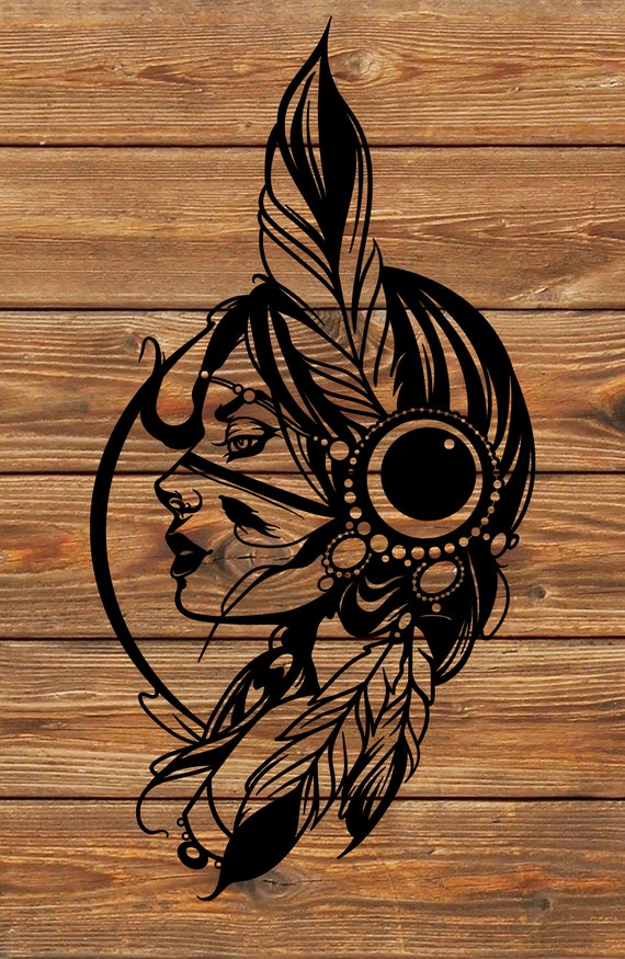 PNG SVG File Native American Warrior Girl Stencil for Cricut | Etsy